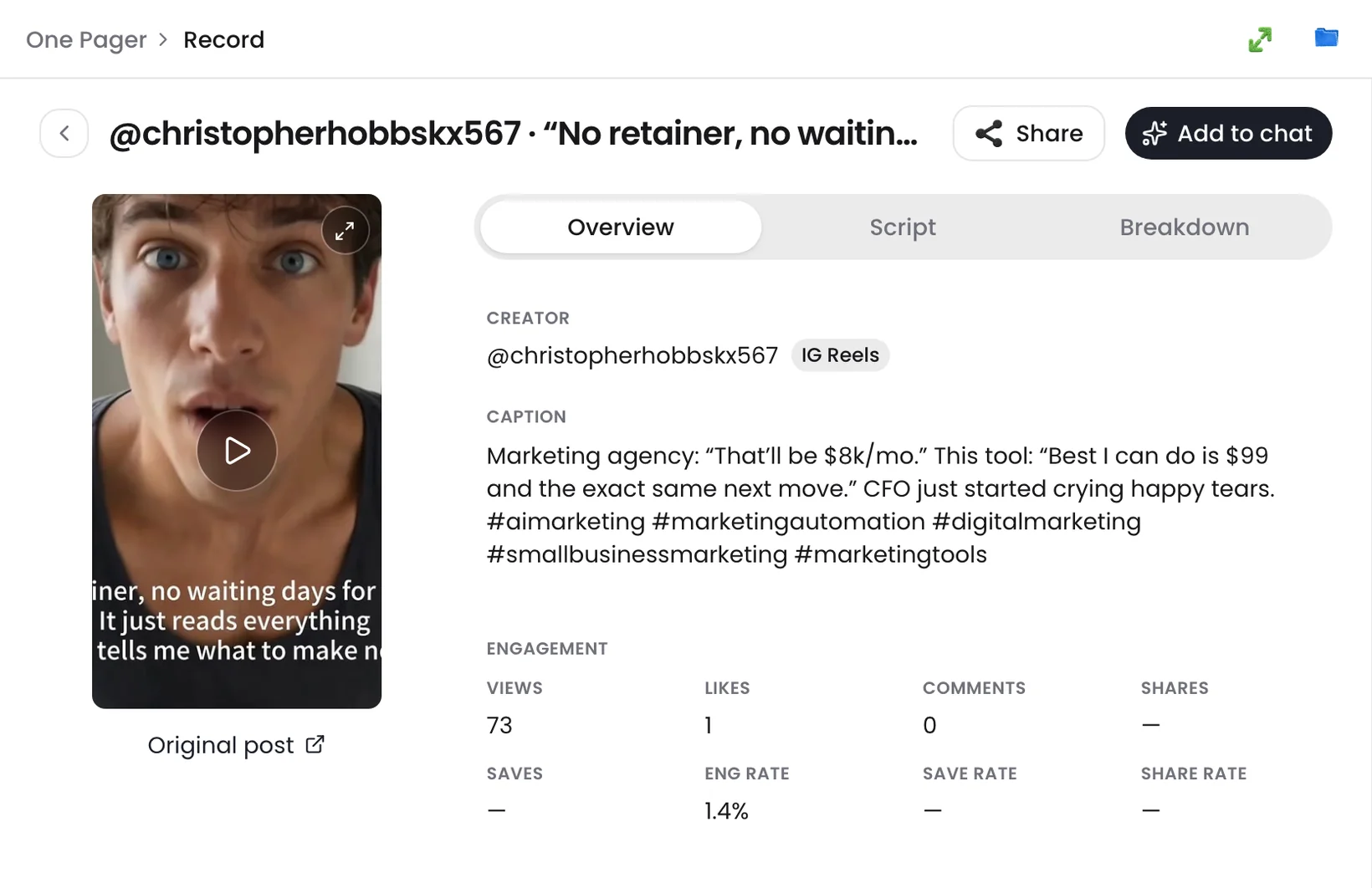 ViralMojo: a shortlist of interested creators with work samples, rates and turnaround