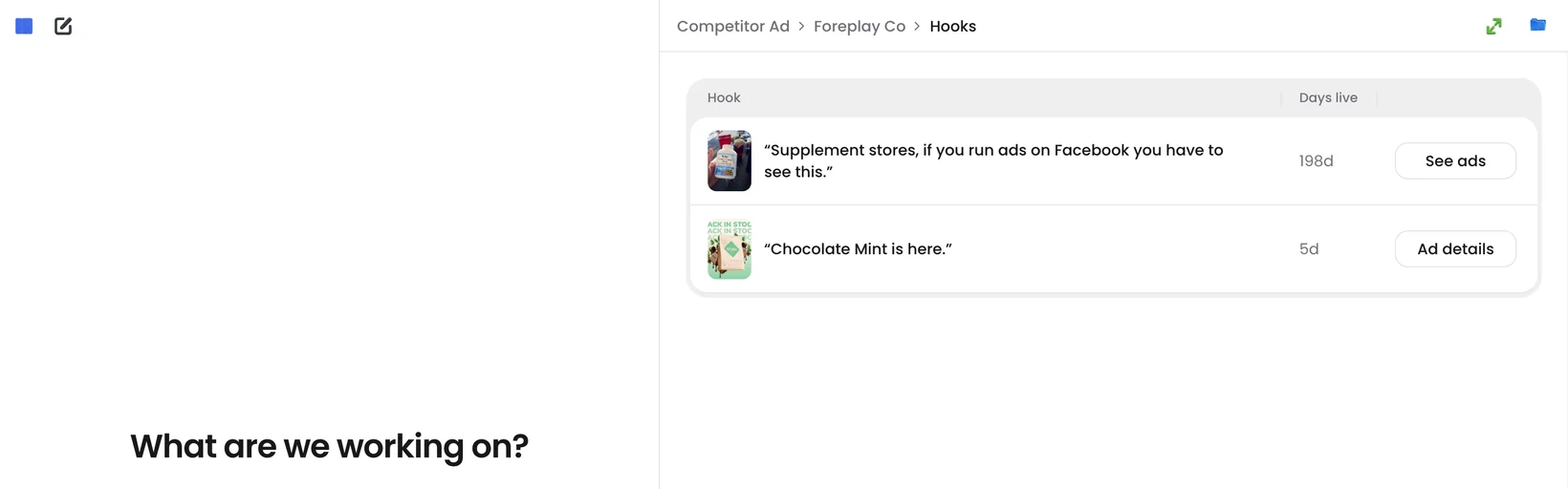 ViralMojo: the winning ads in a niche, sorted by days running