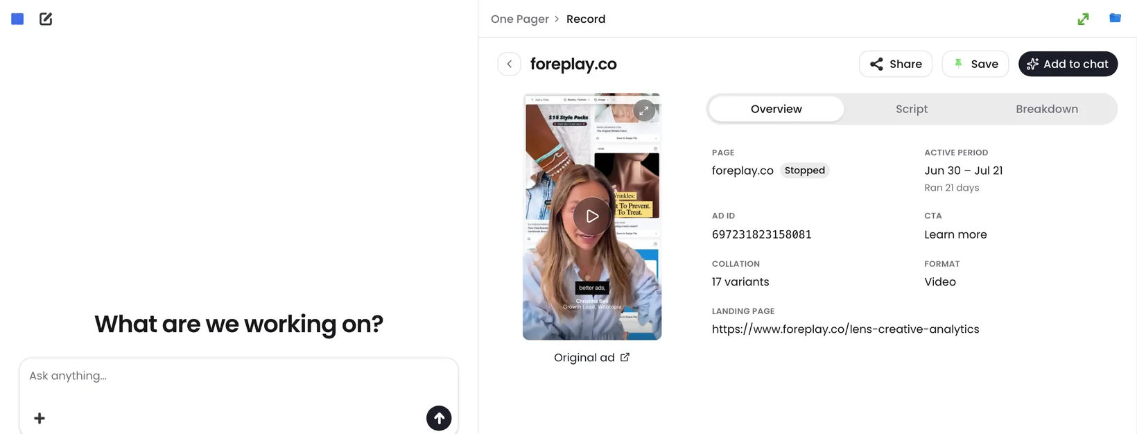 ViralMojo: choosing the product swap for a selected competitor ad