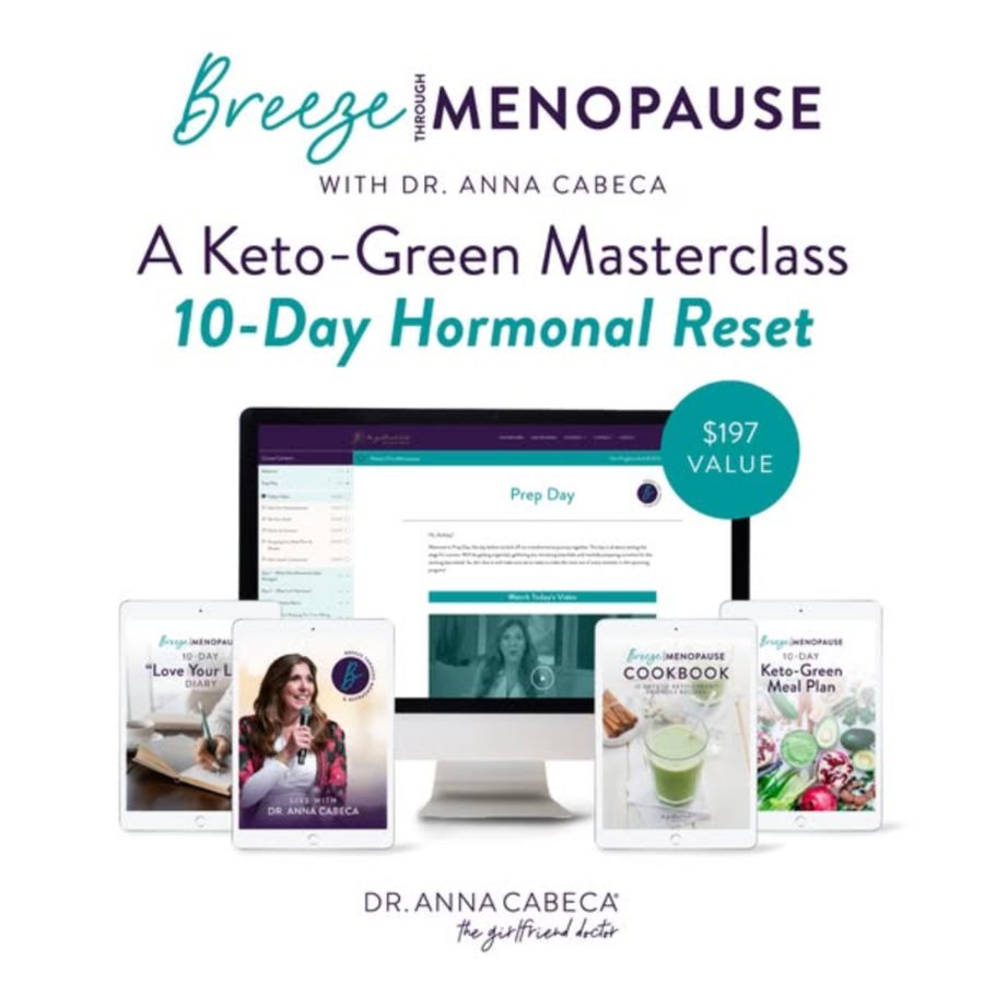 Dr. Anna Cabeca masterclass ad: “A Keto-Green Masterclass – 10-Day Hormonal Reset” above a desktop and tablets showing course pages, a cookbook and a meal plan, with a “$197 value” badge